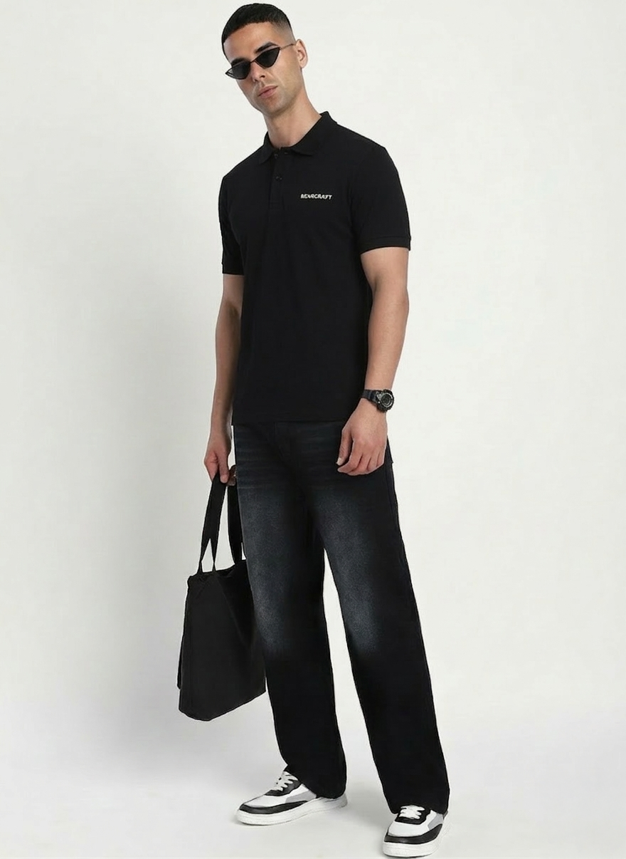 BEARCRAFT Men’s Black Polo T-Shirt – Regular Fit