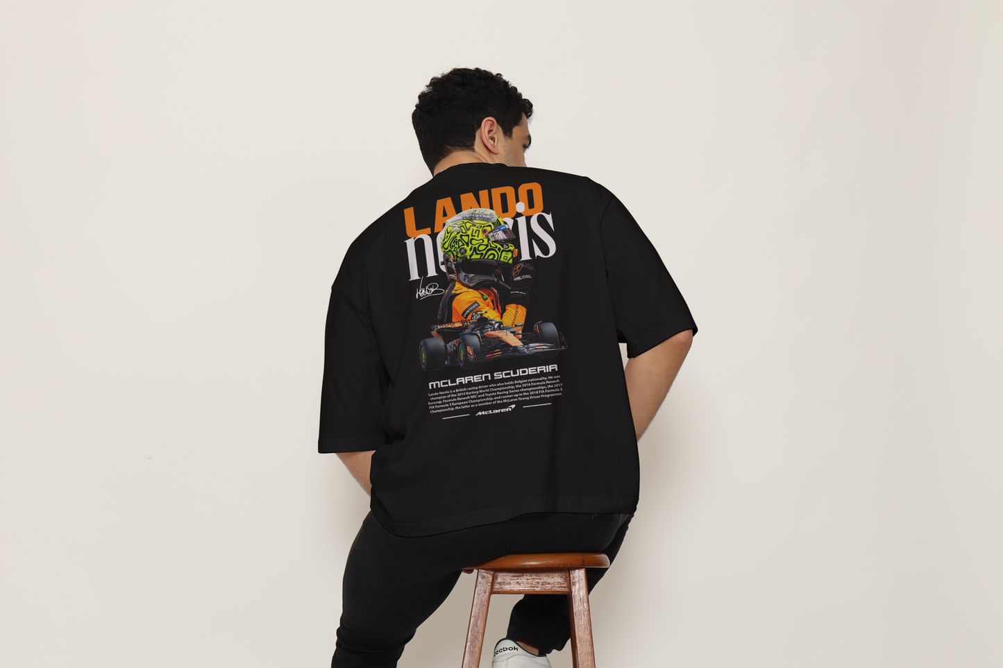 Lando Racing black Oversized Back Graphic Printed T-Shirt