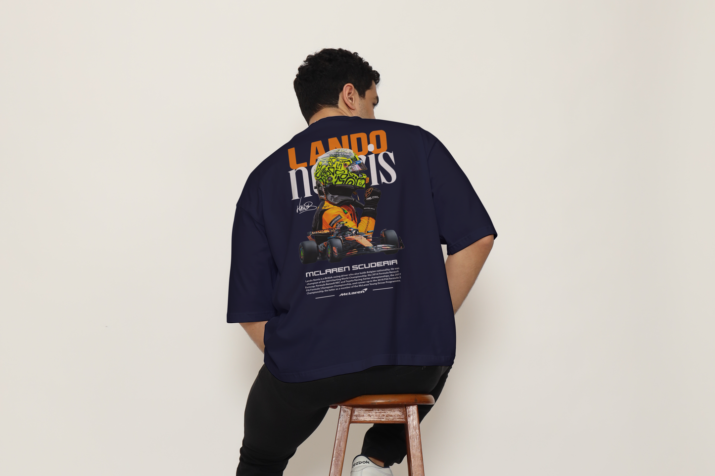 Lando Racing Blue Oversized Back Graphic Printed T-Shirt