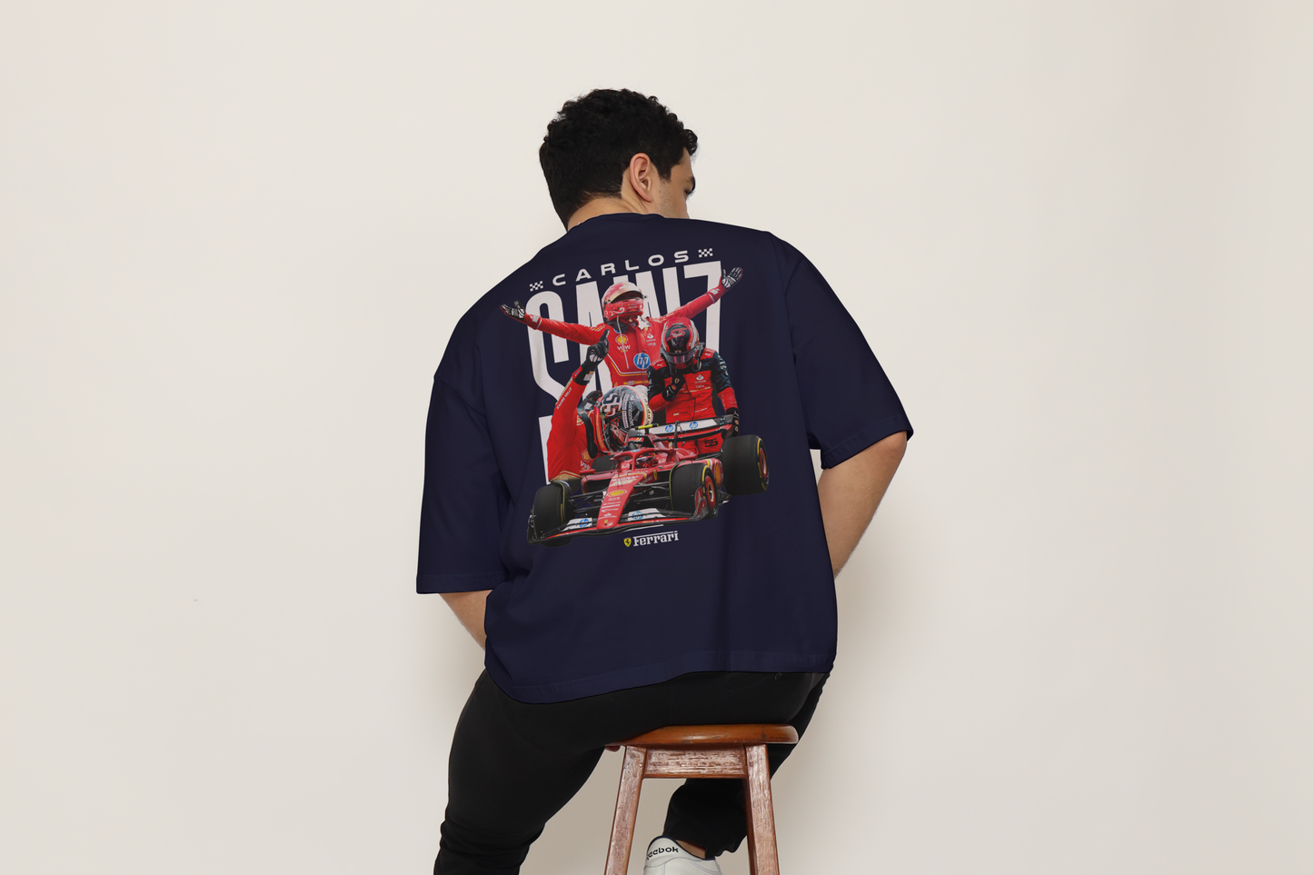 Carlos Racing Blue Oversized Back Graphic Printed T-Shirt