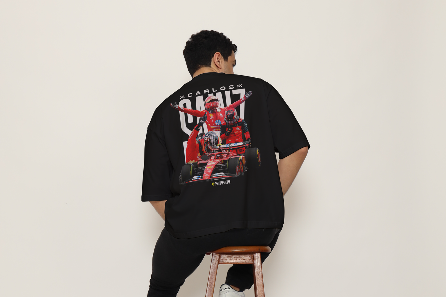 Carlos Racing Black Oversized Back Graphic Printed T-Shirt