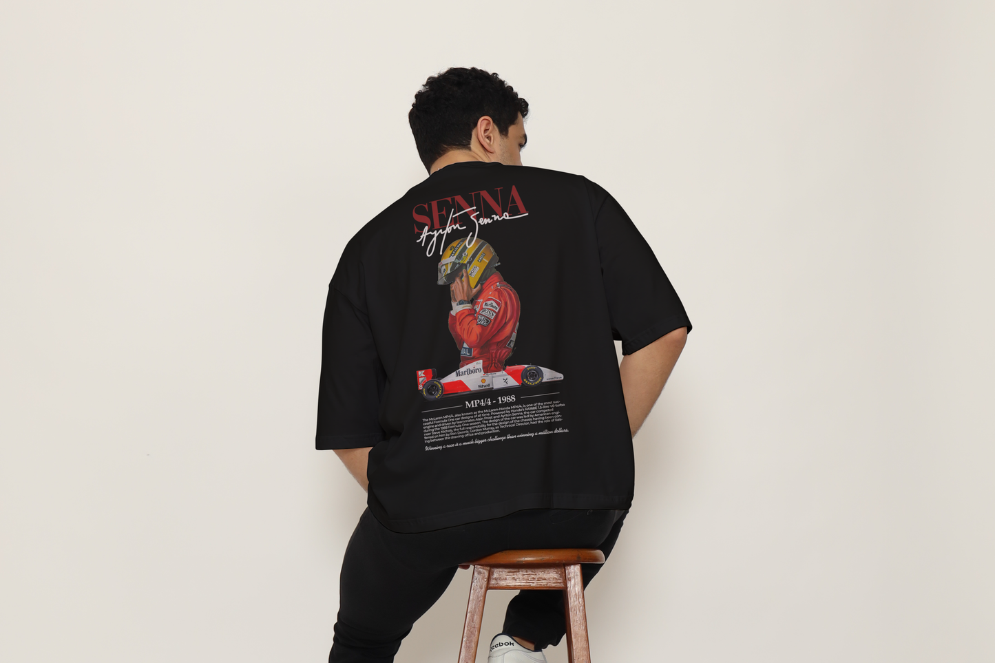 Vintage Racing Black Oversized Back Graphic Printed T-Shirt