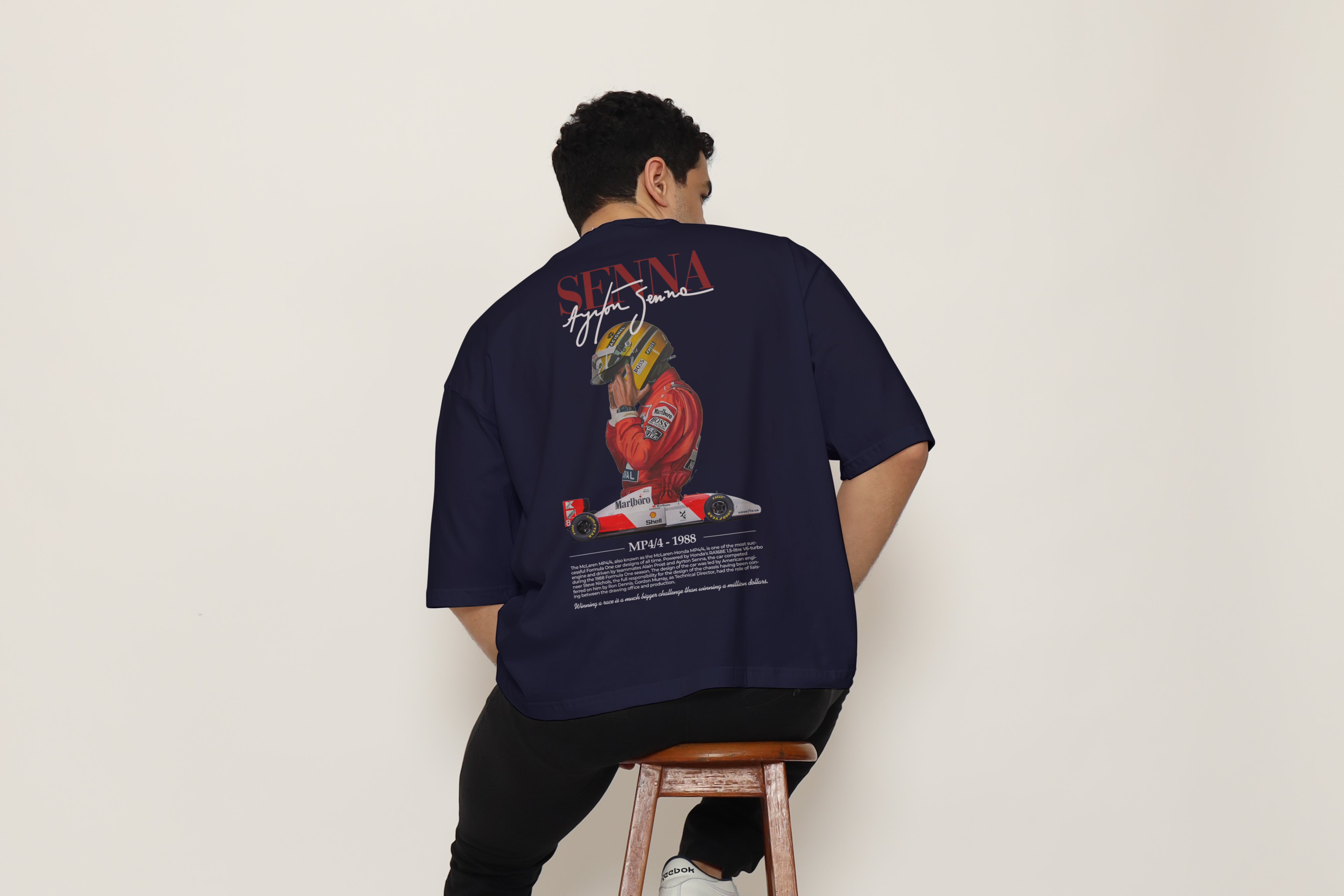 Vintage Racing Blue Oversized Back Graphic Printed T-Shirt