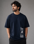 HUNGRY Navy Blue Oversized Graphic Printed T-shirt