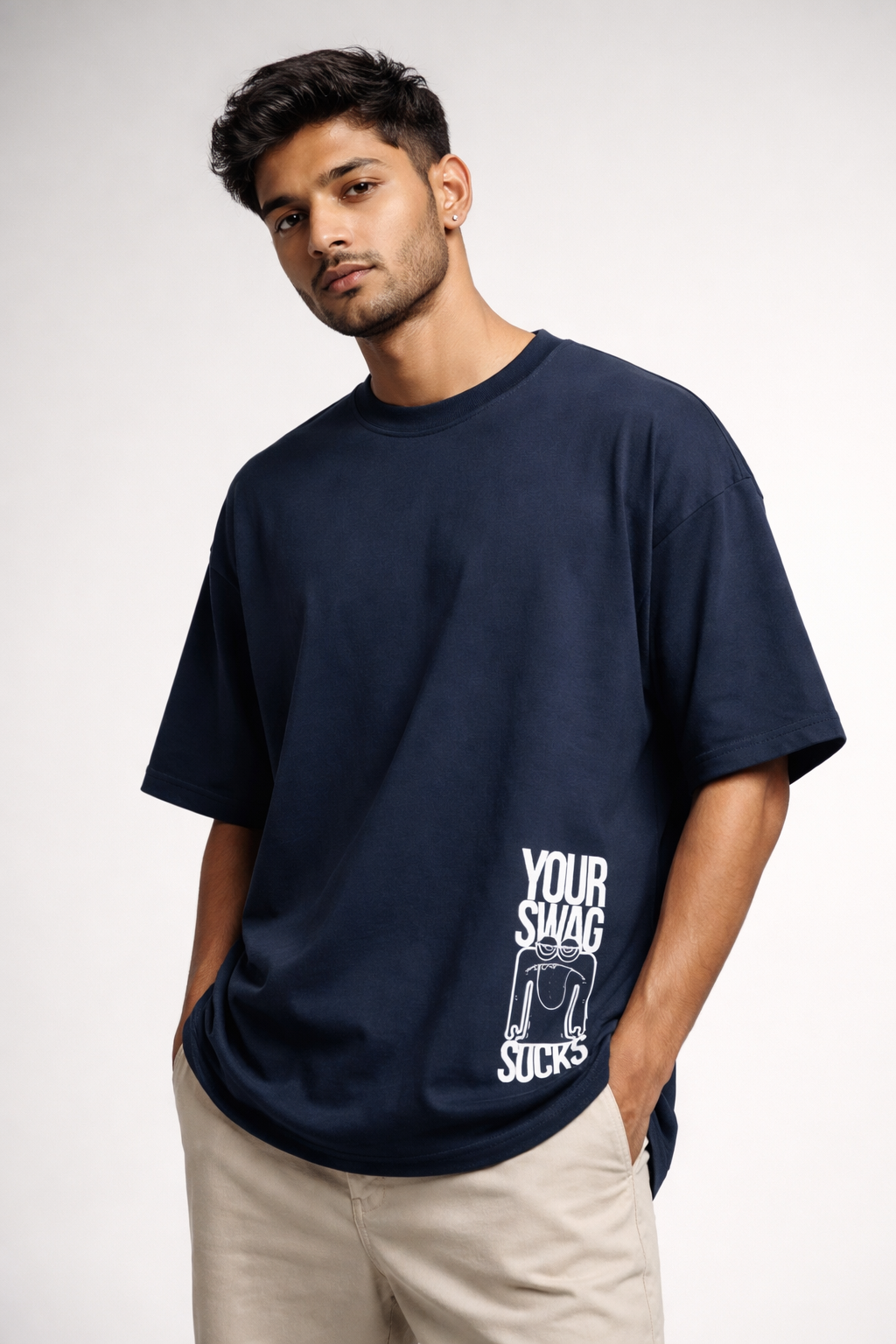Swag Blue Oversized Graphic Printed T-shirt