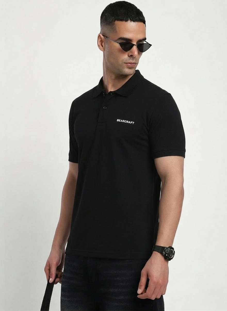BEARCRAFT Men’s Black Polo T-Shirt – Regular Fit