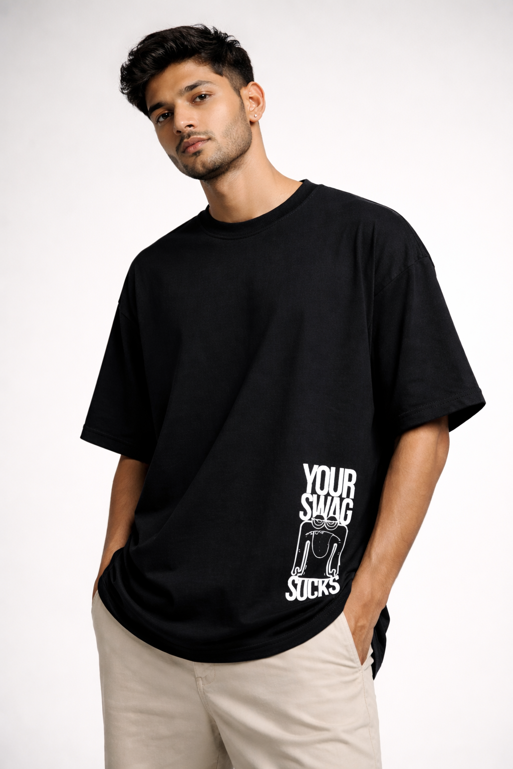 Swag Black Oversized Graphic Printed T-shirt