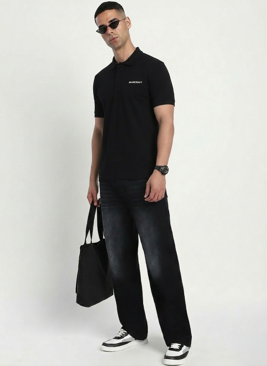 BEARCRAFT Men’s Black Polo T-Shirt – Regular Fit