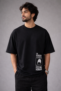 HUNGRY Black Oversized Graphic Printed T-shirt
