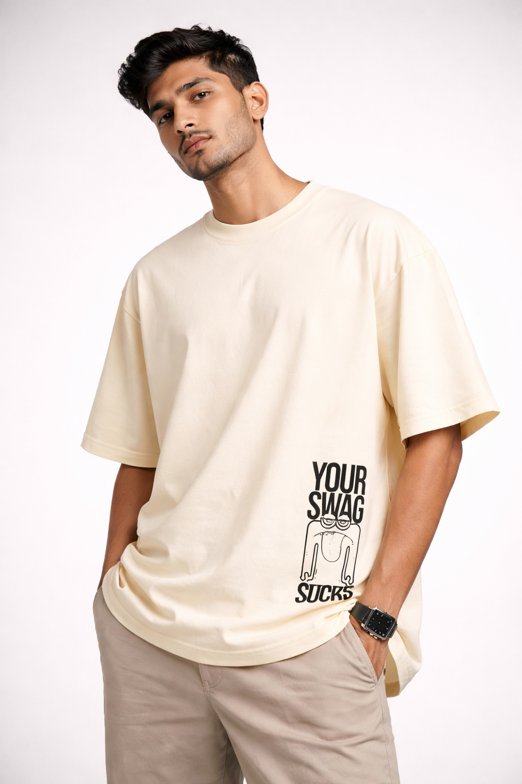 Swag Yellow Oversized Graphic Printed T-shirt