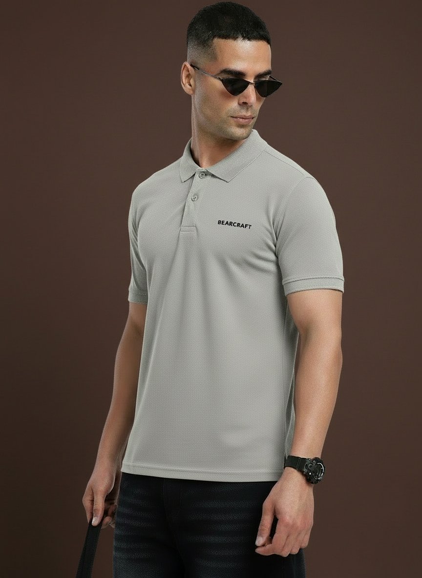 BEARCRAFT Men’s Grey Polo T-Shirt – Regular Fit