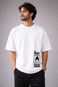 HUNGRY White Oversized Graphic Printed T-shirt