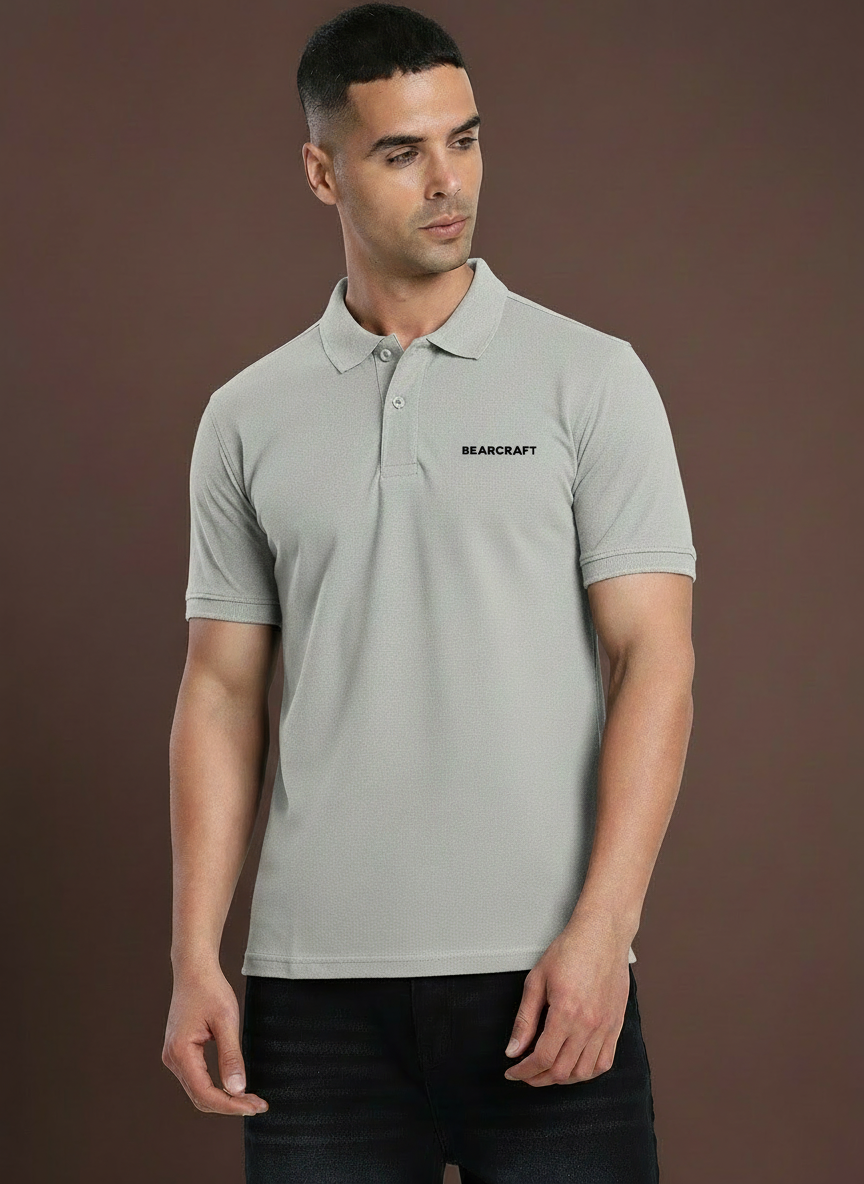 BEARCRAFT Men’s Grey Polo T-Shirt – Regular Fit