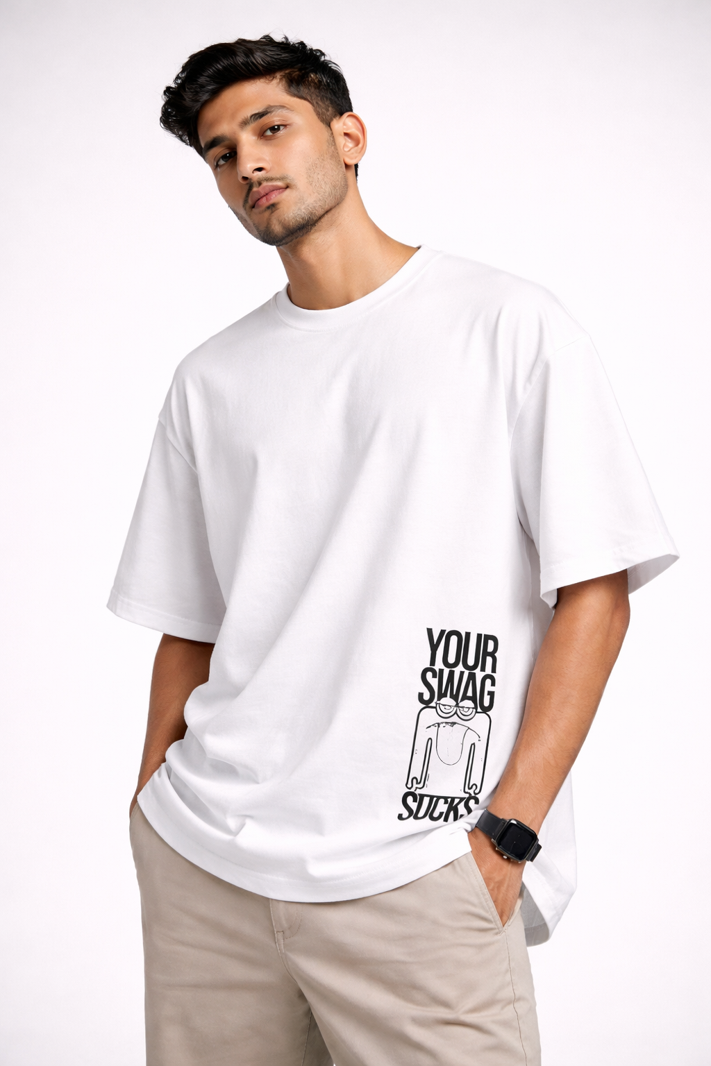 Swag White Oversized Graphic Printed T-shirt