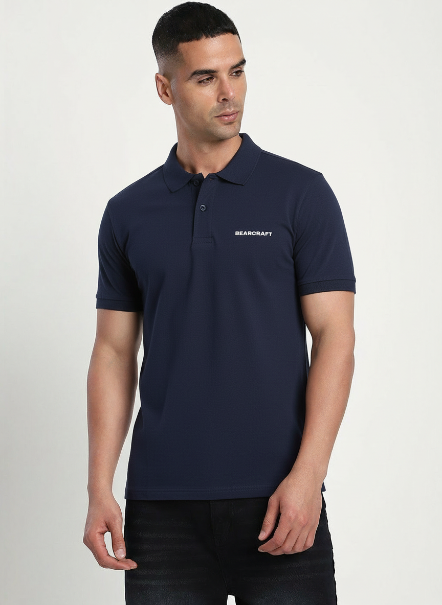BEARCRAFT Men’s Navy Blue Polo T-Shirt – Regular Fit
