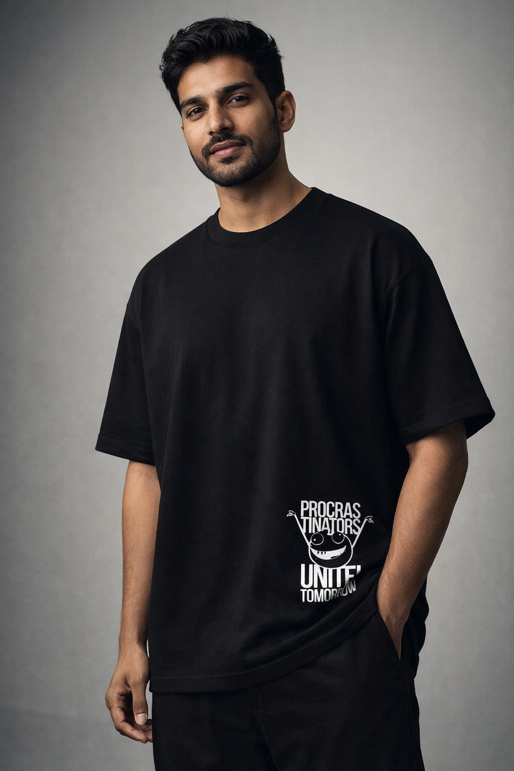 Progress Black Oversized Graphic Printed T-shirt