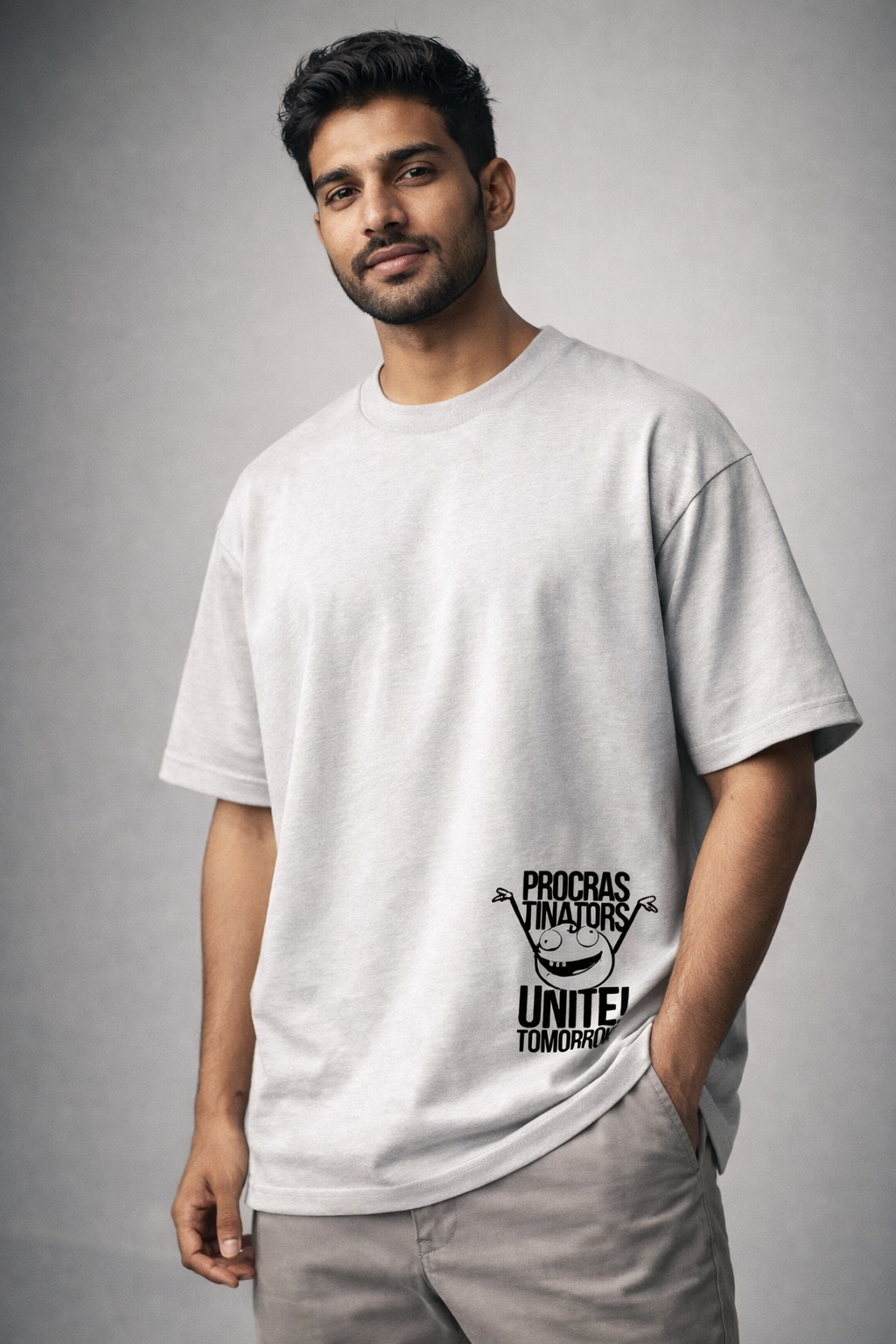 Progress White Oversized Graphic Printed T-shirt