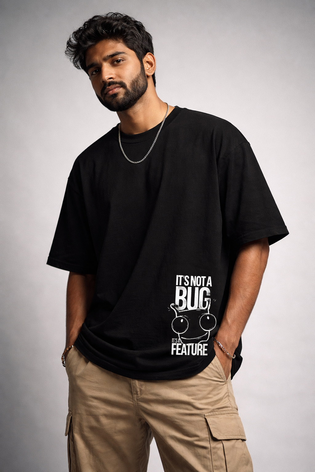 Bug Black Oversized Graphic Back Printed T-shirt