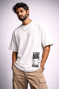 Bug White Oversized Graphic Back Printed T-shirt