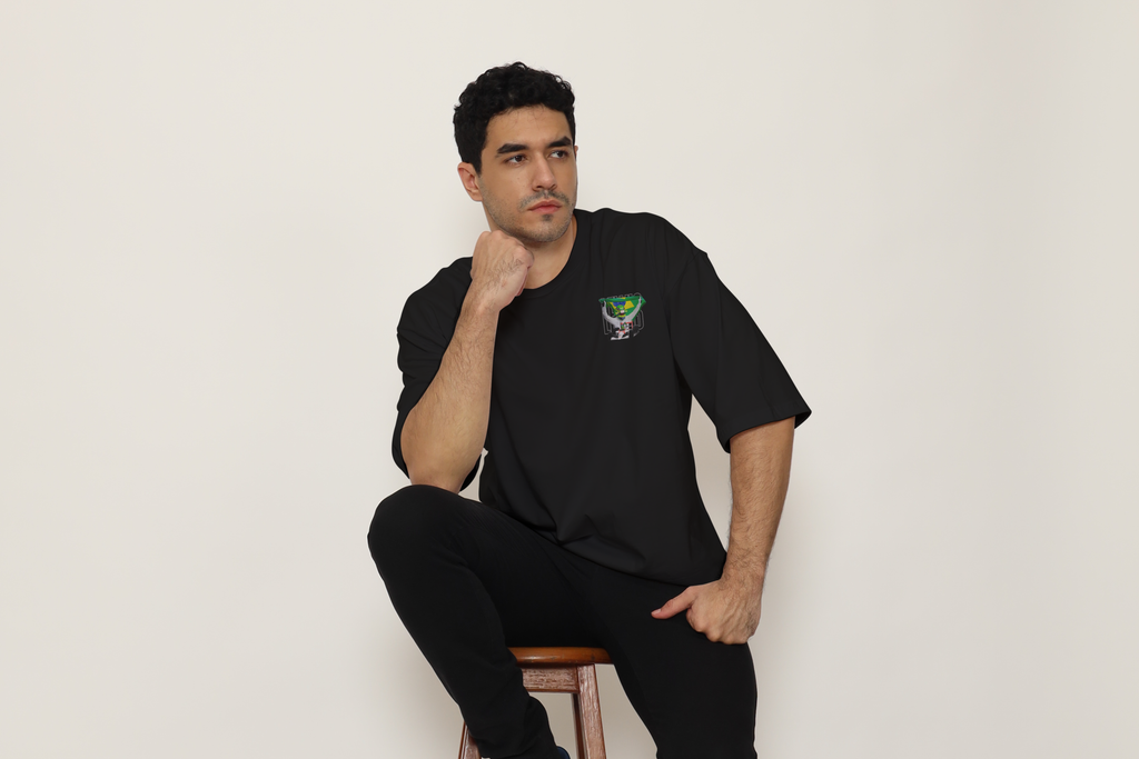 Brazil Racing Black Oversized Back Graphic Printed T-Shirt
