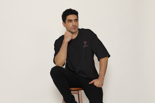 Motorsport Racing Black Oversized Back Graphic Printed T-Shirt